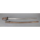 A Second World War Japanese NCO's sword with wooden grip, the 77cm blade marked 79798 and complete