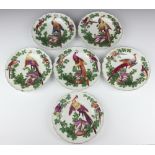 Six Chelsea plates circa 1758-70 decorated exotic birds amongst foliage the central bird perched