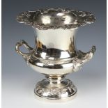 A silver plated 2 handled champagne cooler with vinous rim and rustic handles 28cm
