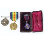 A First World War pair of medals to M2/222965 Pte.D.H.J.Vincent A.S.C together with an enamelled