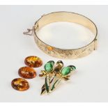 A gilt metal paste set parakeet brooch and minor costume jewellery