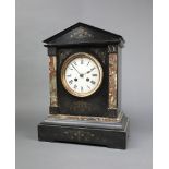 A 19th Century French striking mantel clock with 12cm enamelled dial, contained in a 2 colour marble
