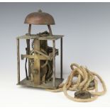 An 18th Century striking on bell, bird cage longcase clock movement 13cm x 16cm