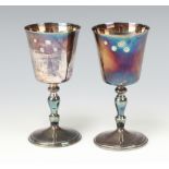 A pair of Queen Anne style silver goblets with waisted stems Sheffield 1976, 409 grams