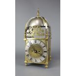 A 19th Century, 17th Century style double fusee chain driven lantern clock with 16cm silvered