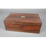 A William IV rosewood and inlaid brass writing slope with hinged lid 18cm h x 51cm w x 30cm d