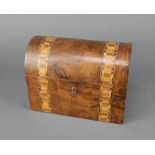 A Victorian inlaid walnut dome shaped trinket box with hinged lid 14cm h x 20cm w x 11cm d Contact