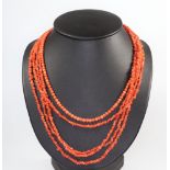 A natural coral necklace 214cm, a bead ditto 46cm