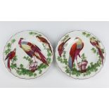 A pair of Chelsea plates circa 1755 decorated exotic birds amongst foliage the central bird
