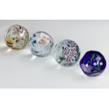 Four Caithness Paperweights by Allan Scott Lilac 38/50 8cm, Belladonna 23/100 8cm Papaver 31/100 and