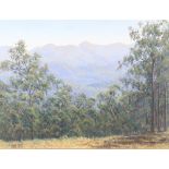 Edna Hely, oil on board signed, mountainous landscape inscribed Barrington Tops Scenery 45cm x 60cm
