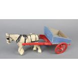 New Forest Toys, Brockenhurst, a hand painted dapple grey cart horse with cart, made in the New