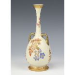 A Royal Worcester blush porcelain vase with elongated neck decorated with flowers 887, 25cm