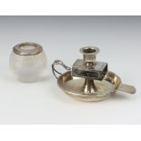 An Edwardian silver ashtray combined with a match sleeve holder and candlestick Birmingham 1901,