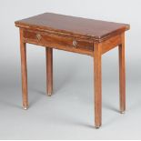 A 19th Century mahogany tea table fitted a drawer, raised on square supports 71cm h x 66cm w x