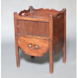 A Georgian mahogany tray top commode with 3/4 gallery above cupboard and drawer, 78cm h x 56cm w x
