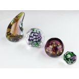 Four Caithness Paperweights Meadow Violets 4/25 9cm and Emerald 21/50 5cm By Linda Campbell, Heather