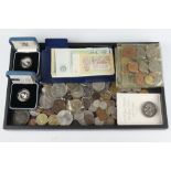 Two Royal Mint 1990 proof silver one pound coins, minor coinage and bank notes