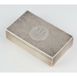 A silver rectangular engraved trinket box with suede interior bearing an armorial of the Prince