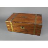 A Victorian brass banded mahogany writing slope with hinged lid, interior fitted 2 inkwells, 15cm