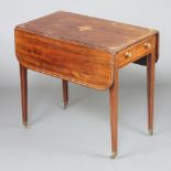 A Georgian inlaid mahogany Pembroke table fitted a frieze drawer, raised on tapered supports,