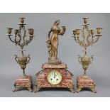 Japy Freres, 19th Century French clock garniture, the striking mantel clock with 8cm enamelled dial,