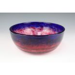 A Studio Glass blue red deep bowl 26cm