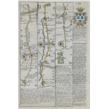 An 18th Century road map of Bagshot to Salisbury, coloured detail 19cm x 12.5cm