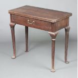 A Georgian mahogany tea table fitted a drawer, raised on club supports 74cm h x 63cm w x 41cm d