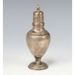 An Edwardian silver Queen Anne style sugar caster of vase form, London 1907, 98 grams