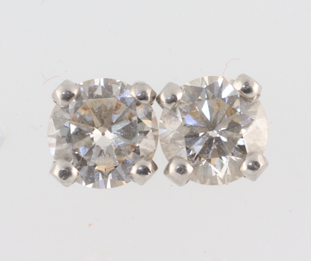 A pair of white metal single stone brilliant cut diamond ear studs, each approx 0.5ct - Image 2 of 3
