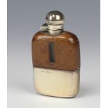 A small silver leather mounted hip flask with silver cup Sheffield 1928, 10cm