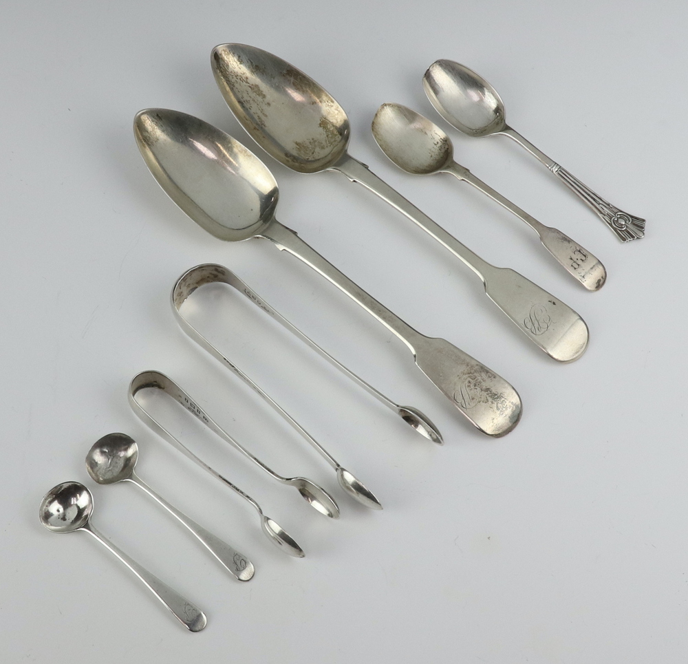 A pair of George IV silver Old English table spoons London 1825 and other minor cutlery 109 grams