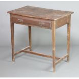 A 17th/18th Century elm side table fitted a drawer, raised on square tapered supports with H