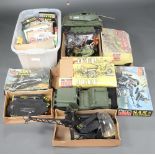 Action Man, a large collection of loose uniforms, weapons and empty boxes, together with the SAS Air