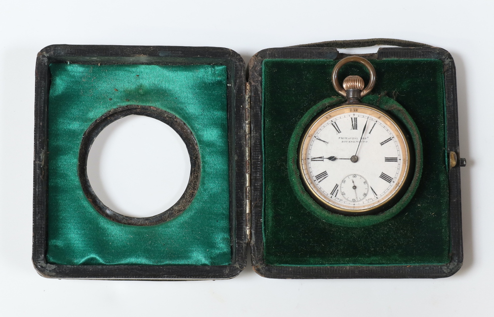 A Victorian silver watch case Birmingham 1900 containing a gun metal mechanical pocket watch - Image 2 of 3