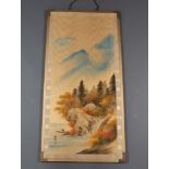 20th Century, mixed media, Chinese mountainous landscape, signed 91cm by 45cm
