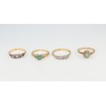 Two 9ct yellow gold gem set rings 4.2 grams, size O, 2 18ct yellow gold diamond and diamond and