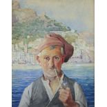 G Barbaro Amalei, watercolour drawing, head and shoulders portrait of a Mediterranean gentleman