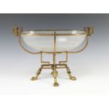 An Art Nouveau Continental gilt metal and etched glass, 2 handled, boat shaped table centrepiece