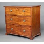 A 19th Century crossbanded mahogany chest of 3 long drawers with replacement oval brass drop
