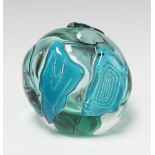 William R Rector, a green and blue free form paperweight the base signed William R Rector 1995