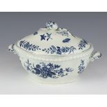 A first period Worcester blue and white tureen and cover with artichoke handle and twin swept