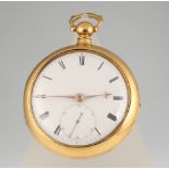 A fine 19th Century gold plated pair cased pocket watch with white enamelled dial and seconds at