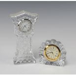 A Waterford Crystal glass timepiece contained in a scallop shaped case 7cm x 3cm x 1cm together with