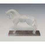 Lalique, a glass figure of a standing horse Cheval Debout raised on a rectangular metal base 14cm h
