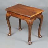 A Georgian style rectangular mahogany occasional table raised on cabriole supports 45cm h x 50cm w x