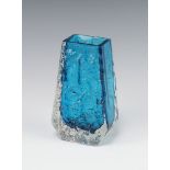 A Whitefriars blue glass coffin vase 13cm