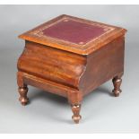 A Victorian mahogany step commode with red inset leather surface, raised on turned supports 42cm h x