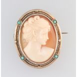 A Victorian style turquoise set cameo portrait brooch pendant